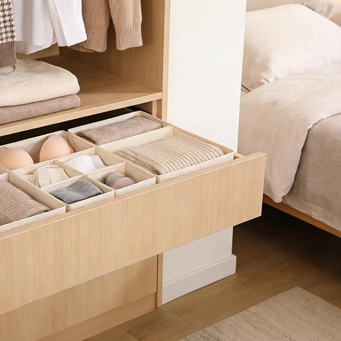 Drawer Organizer Clothes, 16 Pack Dresser Organizer Bins, Foldable Closet Organizers and Storage Fabric Dresser Bins, Shallow Drawer Dividers for Clothing, Underwears, Socks, Tie