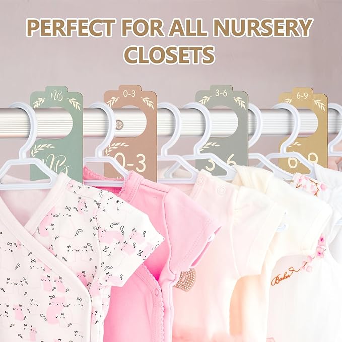 8 Pcs Baby Closet Dividers, Baby Clothes Dividers for Closet, Double-Sided Minimalist Cute Design, Nursery Decor Clothes Hanger Dividers for Sorting 8 Sizes from Newborn to 24+ Months