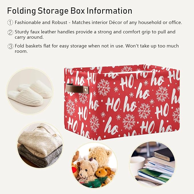 DOMIKING Rectangular Christmas Storage Bin Santa Claus Snowflake Christmas Basket with Handles - Nursery Storage, Laundry Hamper, Storage Baskets