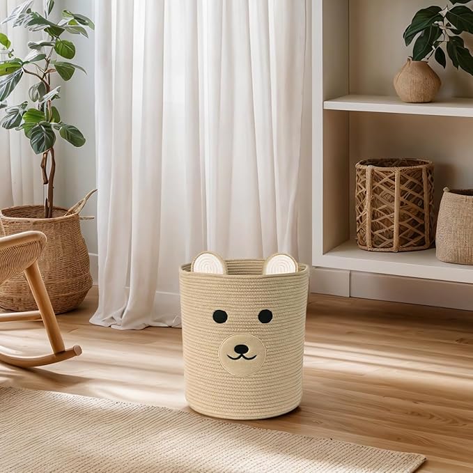 Bear Basket for Nursery, Baby Baskets for Storage, Baby Shower Baskets, Laundry Basket, Storage Hamper for Children Kids Toy Plant Indoor Corner (Light Brown)