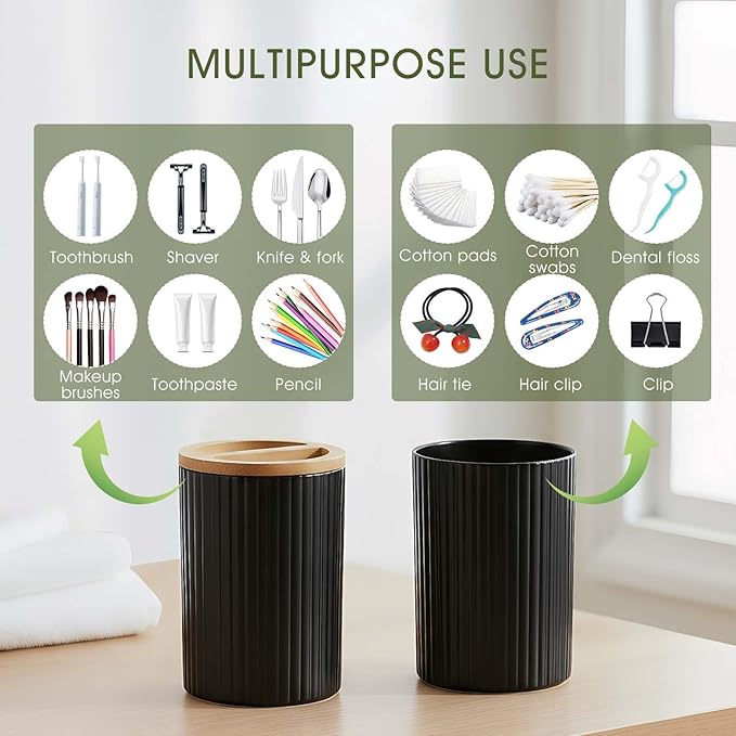 6-Piece Bathroom Set – Includes Toilet Brush,Trash Can & Soap Dispenser,Creating a Tidy and Coordinated Bathroom Space in One Stop，Round-Black
