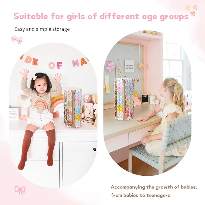 POVETIRE Hair Bow Holder for Girls, White Hair Clip Organizer, Hairbow Organizers Rack Display Decors Baby Nursery Toddler Girls Room