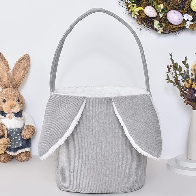 Bunny Egg Hunt Easter Bucket Plush | Easter Bucket Bags With Rabbit Ears,Bunny Ears Baskets For Kids,Easter Bunny Basket,Candy Storage Decorations With Rabbit Ears For Boys Girls