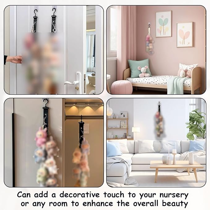 2 Pcs Plush Toy Display,Hanging Display,Organizer,Display 17cm Doll ,Holder Display With Chain,Doll Organizer,Toy Straps For Wall Decor Or Corner Nursery Playroom Holds 10 Plush Toys With ten hooks