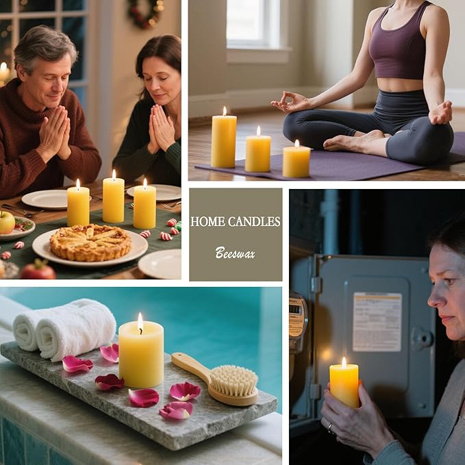 6 Pack Beeswax Candles, 210 Hours Burning Unscented Beeswax Pillar Candles for Christmas Decor, Pure Natural Organic Bees Wax Pillar Candle for Emergency Home Prayer, Dripless & Smokeless (2x4in)