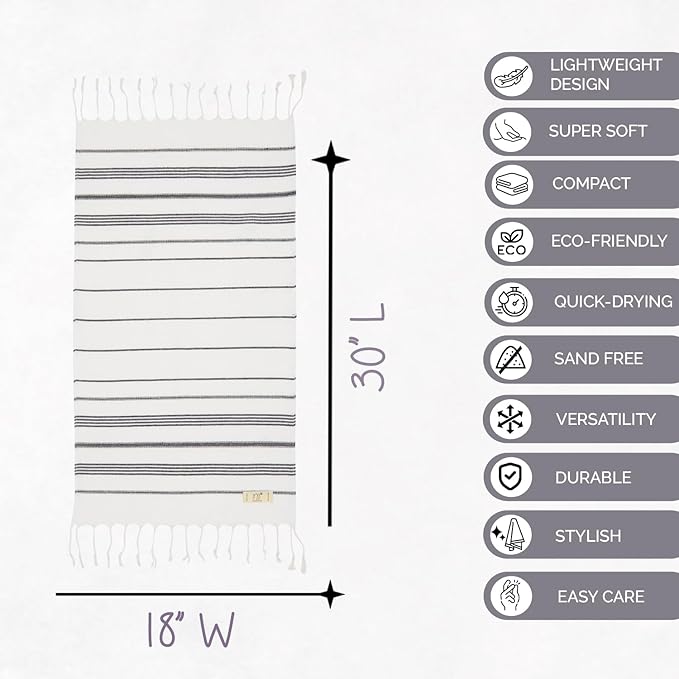 Hand Towels - Set of 2, 18" x 30" inches, Decorative Peshtemal Cotton Hand Towels for Kitchen, Bath, Guest, Face, Hair, Gym, Yoga, Dishcloth, Travel (White)