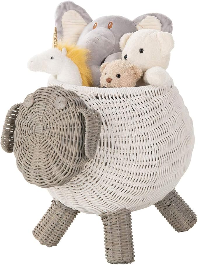 Kouboo Rattan Sheep Kids Storage Basket White & Gray