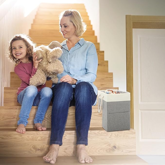 1 Pc Stair Basket for Stairs with Handle, Staircase Baskets for Carpeted and Wooden Stair,16" Step Storage Laundry basket for Stairs, Toys, Clothes, Books, Tools, Magazine, with Hard Board, Anti-slip