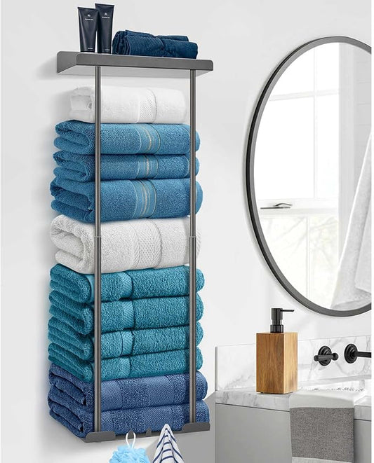 Hommtina Bathroom Towel Storage Black Towel Holder Bathroom Decor Aesthetic Towel Racks for Bathroom Bath Towel Storage (Grey)