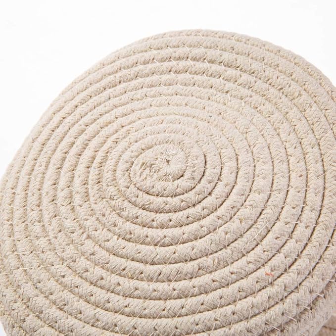 Cotton Rope Handmade Woven Home Storage Household Candy Toys Storage Basket Sundries Collection Box Candy Snack Food Tray SML Pack of 3 (Round, Beige)