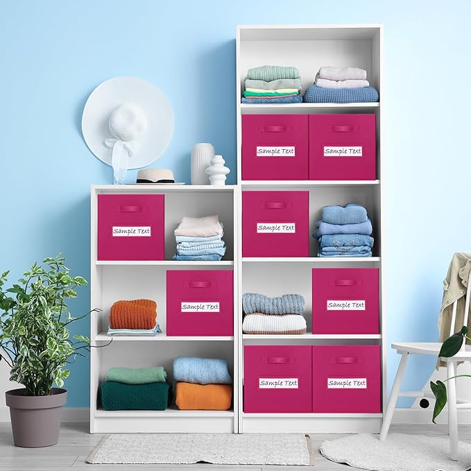 artsdi Fabric storage cubes (8 Pack) 13 Inch Cube Storage Bin, cube organizer bins with 8 Labels Window Cards & a Pen, Foldable cube organizer bins and Storage Box, Dark pink