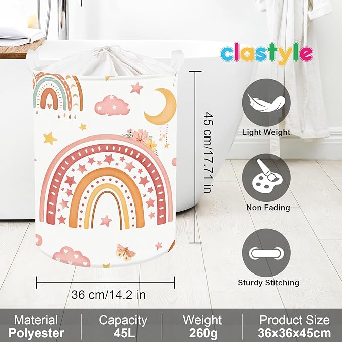Clastyle Rainbow Baby Laundry Hamper Cloud Kid Storage Basket Women Girl Gift Toy Box Collapsible Clothes Organizer Nursery Bin for Bedroom,Moon,36 * 45 cm