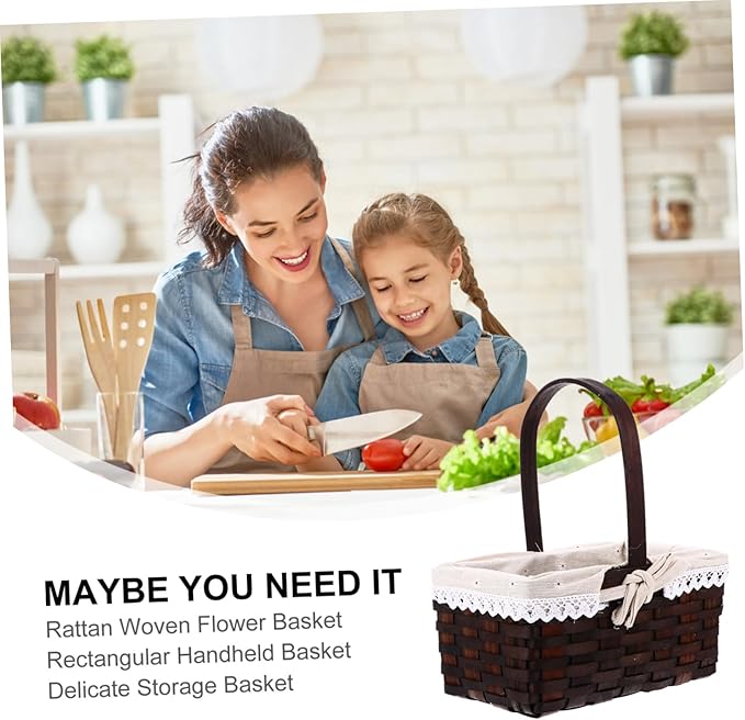 PRETYZOOM Rattan Woven Food Storage Container Rectangular Baskets Kitchen Organizer