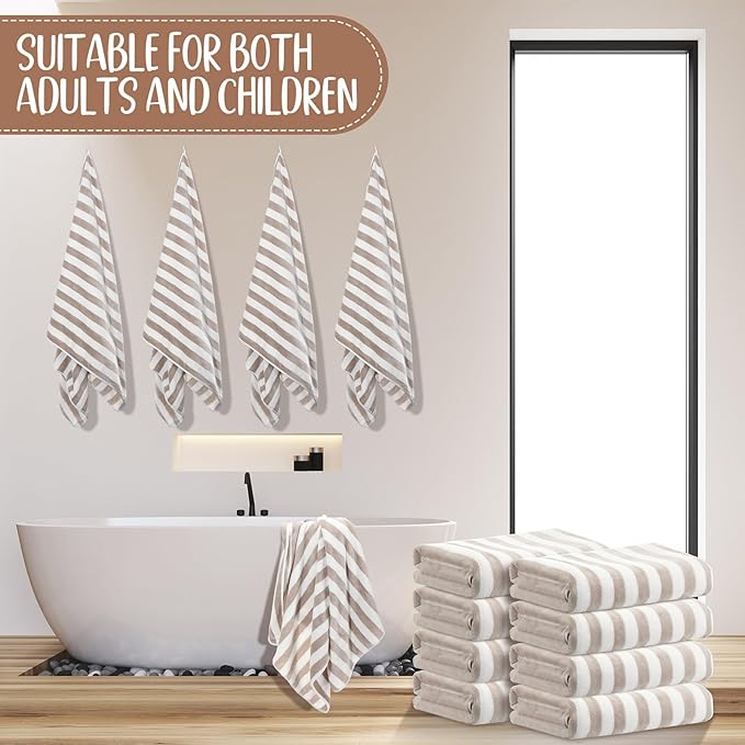 16 Pack Microfiber Bath Towels Bulk 27'' x 60'' Oversized Size Bath Towel Highly Absorbent Extra Large Soft Drying for Shower Beach Winter Salon Sport Gym Party (Stripes,Brown)