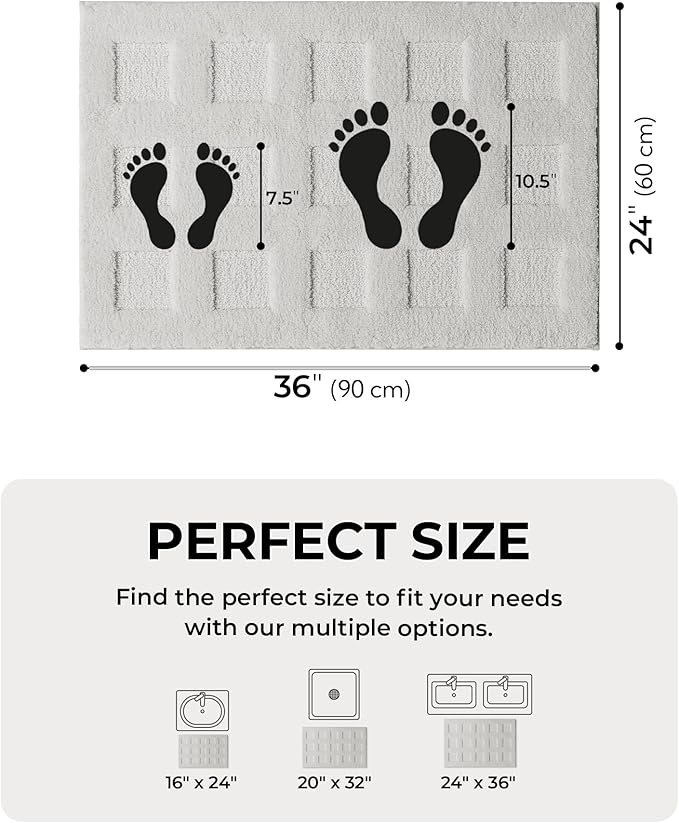 GRANNY SAYS Bathroom Rugs Non Slip Washable, Extra Soft & Water Absorbent Bath Mats for Bathroom, Plush Shaggy Bath Carpet, Grey Waffle Bath Mat Quick Dry for Tub & Shower, 24" x 36"