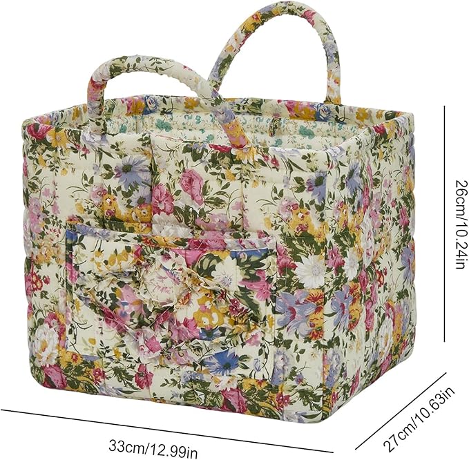 Boho Fabric Storage Basket, Large Capacity Laundry Basket, 12.2'' x 10.23'' x 10.23'' Collapsible Laundry Hamper with Easy Carry Handles (D Multi-Color 3, L)