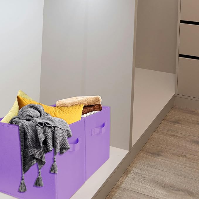 2 Pcs Storage Cubes, 10.5 Inch Collapsible Storage Bins, Fabric Foldable Bins for Organization, Durable Storage Bins for Closet, Shelves, Offices (Light Purple)