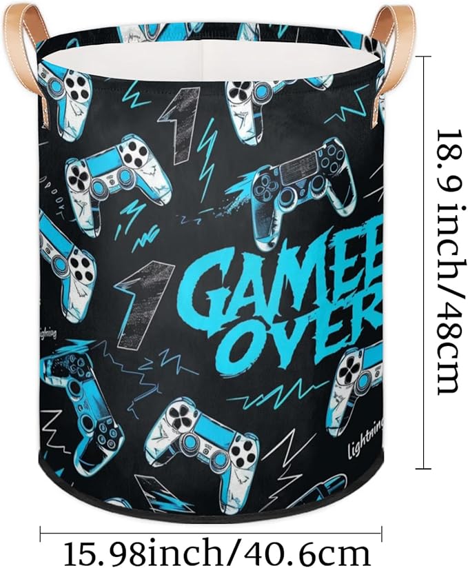 Game Console Laundry Baskets,Round Hamper Basket,Collapsible Large Storage Basket Bins for Dirty Clothes Kids Toys Baby Blanket Organizer Nursery Bedroom Bathroom Storage Decor