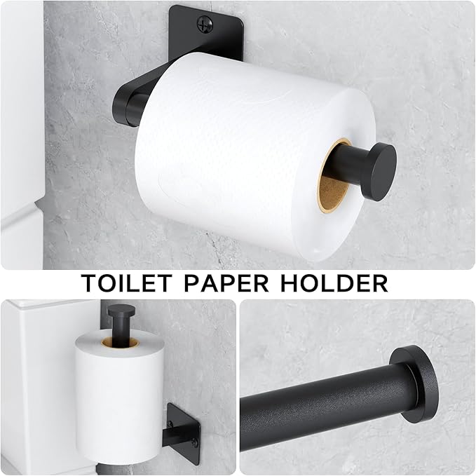 10 Pieces Bathroom Accessories Set, Bathroom Hardware Set, 24 inch Towel Bar, Towel Racks for Bathroom, Robe Towel Hooks, Toilet Paper Holder Wall Mounted, Black