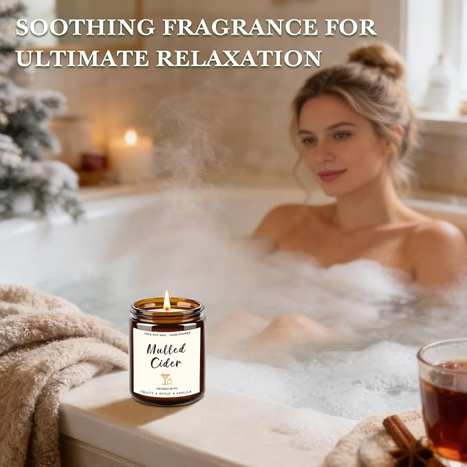 4 Pack Winter Candles - 28oz Soy Candle Set, Winter Scented Candles with Apple Cinnamon, Fir Balsam, Mulled Cider, Sandalwood – Holiday Candle Gifts for Women, Mothers, Galentines Day & Cozy Nights