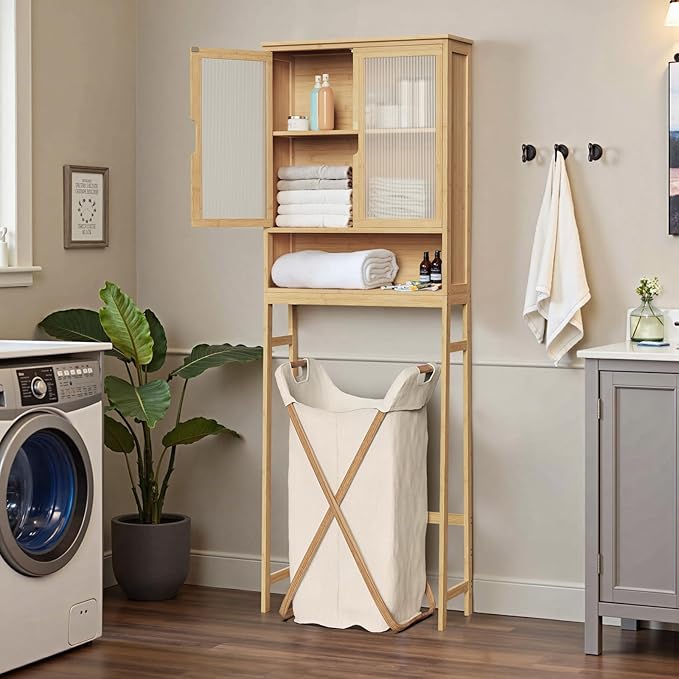 BAMBANG Over The Toilet Storage Cabinet, Bamboo Bathroom Over Toilet Storage Organizer with Adjustable Shelves and Double Doors, Above Toilet Storage Cabinet, Natural