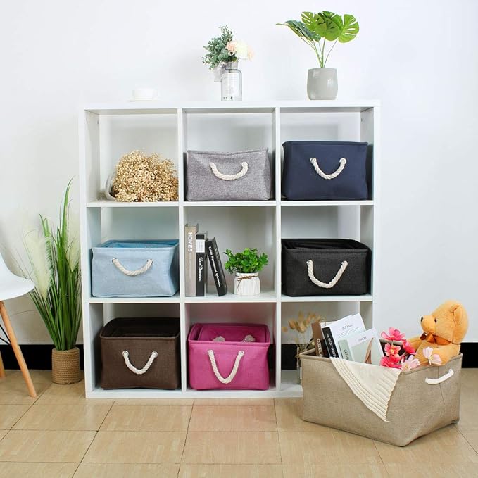 uxcell Fabric Storage Basket with Dual Handles, Collapsible Storage Bins for Toys Laundry Clothes Storage, Home Organizer for Bedroom Office Closet Chocolate Color Medium