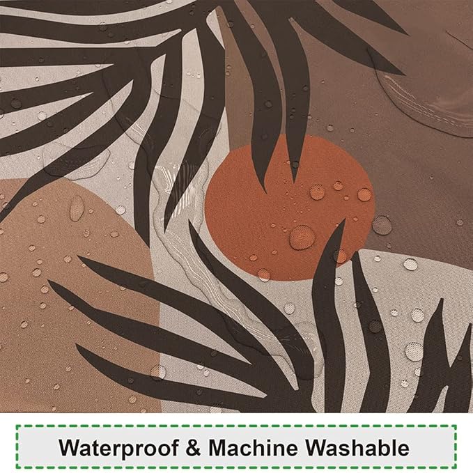 Abstract Mid Century Shower Curtain Boho Brown Leaves Chocolate Sun Shower Curtain for Modern Minimalist Aesthetic Bathroom Decor Waterproof Polyester with Hooks, 48x72 Inch
