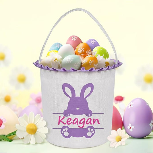 Easter Baskets for Girls Boys, Personalized Easter Basket with Name - Cute Purple Bunny