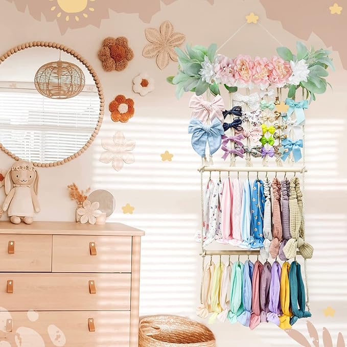 POVETIRE Headband Holder Hair Bows Organizer for Girls, Hair Accessories Display Storage Wall Hanging Decor for Baby Nursery Toddler Girls Room