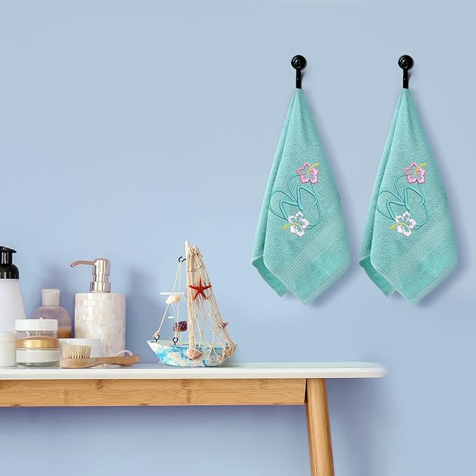 2 Pcs Flip Flops Hand Towels Mint Green Bathroom Decor 14x29 Inch Embroidered 100% Cotton Soft Absorbent Spring Summer Decorative Hand Towels for Bathroom Kitchen