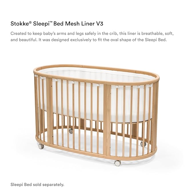 Stokke Sleepi Mesh Liner V3, White - Breathable 3D Mesh for Safe Sleep - Designed for The Oval Sleepi Bed - Machine Washable