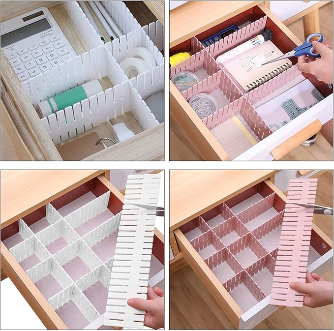 72-Piece DIY Grid Drawer Organizer - 12.6 Inch Adjustable Drawer Dividers for Sock, Underwear, Scarf - 36 White, 36 Pink