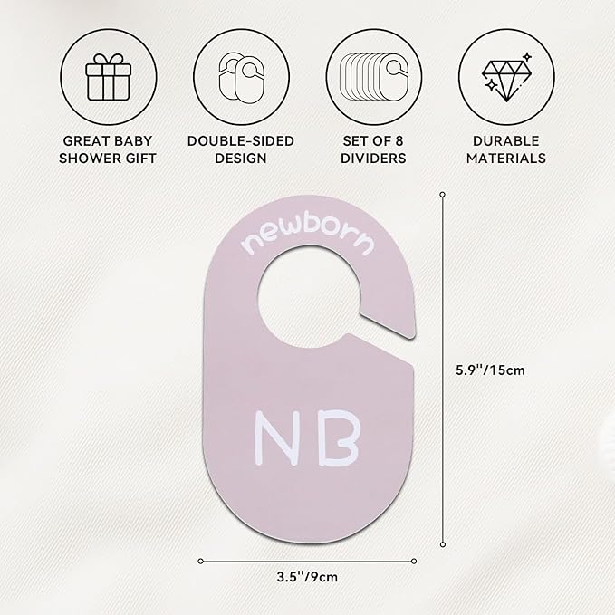 Baby Closet Dividers for Clothes Organizer - Set of 8 Double-Sided Clothes Size Dividers from Newborn to Toddler for Daily Gender Neutral Baby Nursery Decor