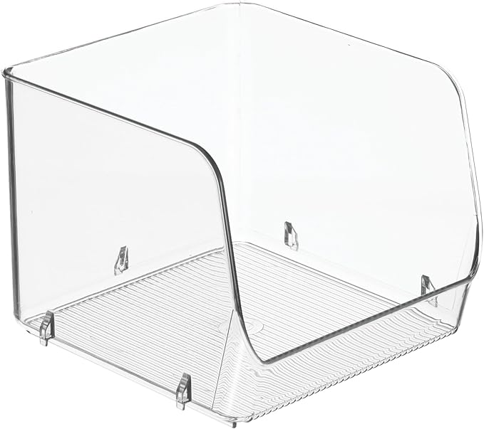 iDesign Stackable Open-Front Storage Bins for Kitchen and Pantry Organization - Set of 3 - Clear