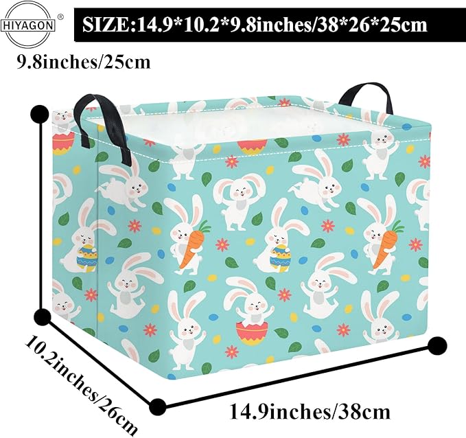 HIYAGON Rectangular Easter Basket for Kids Baby Easter Basket for Boys and Girls Cute Toy Storage Organizer Bin Box Room Decor(Line Easter Egg)