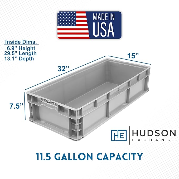 Hudson Exchange 32 x 15 x 7.5" (1 Pack) Straight Wall Handled Storage Container Tote, Gray