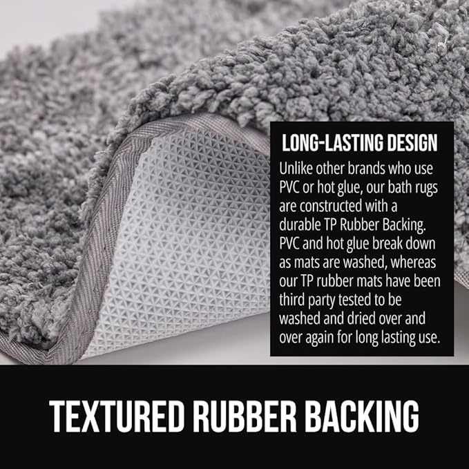 GORILLA GRIP Soft Plush Bathroom Rugs with Textured Rubber Backing, Absorbent Quick Dry Bath Mat, Machine Washable Shower Mats, Home Décor Accessories, Bathmat Rug Floor Essentials, 30 x 18 Grey