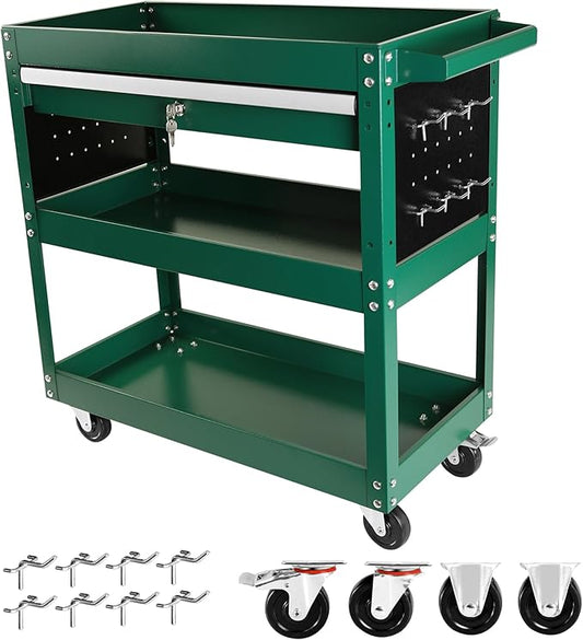 Rolling Tool Cart, Premium 1-Drawer Utility Cart, Heavy Duty Industrial Storage Organizer Mechanic Service Cart with Wheels and Locking System(Green)