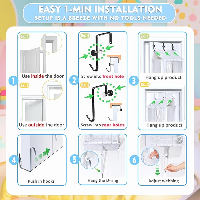 Toread Over the Door Stuffed Animal Storage – Elastic Rope Easy Access 70+ Soft Toy & Adjustable No-Damage Hooks Plushy Organizers Suitable for Kids Room Toy Holder Bedroom Hanging Stuffie Storage.