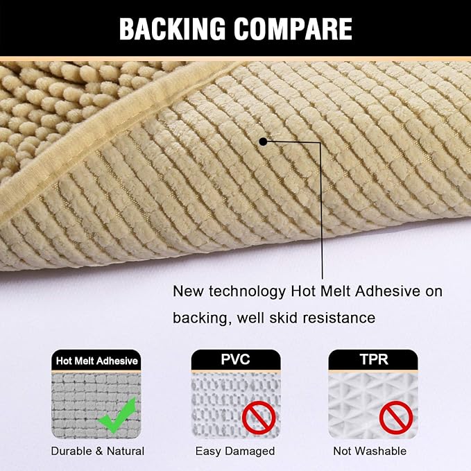 H.VERSAILTEX Bath Mat Bathroom Rug Bath Rugs for Bathroom Non Slip Bath Mats Extra Thick Chenille Rug 17" x 24" Absorbent Soft Shaggy Washable Dry Fast Plush Rugs for Bathtubs - Beige