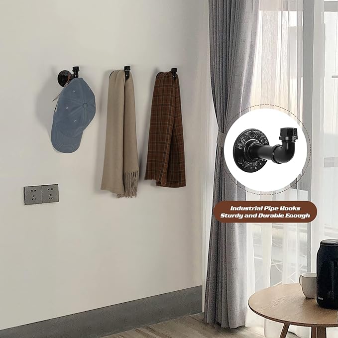 13-Pieces Towel Bar Set Black Bathroom Hardware Set Industrial Pipe Bath Towel Rack Accessories Kit Wall Hand Towel Bar, Toilet Paper Holder, Towel Ring, Robe Towel Hooks, Kitchen Tissue Paper Hanger