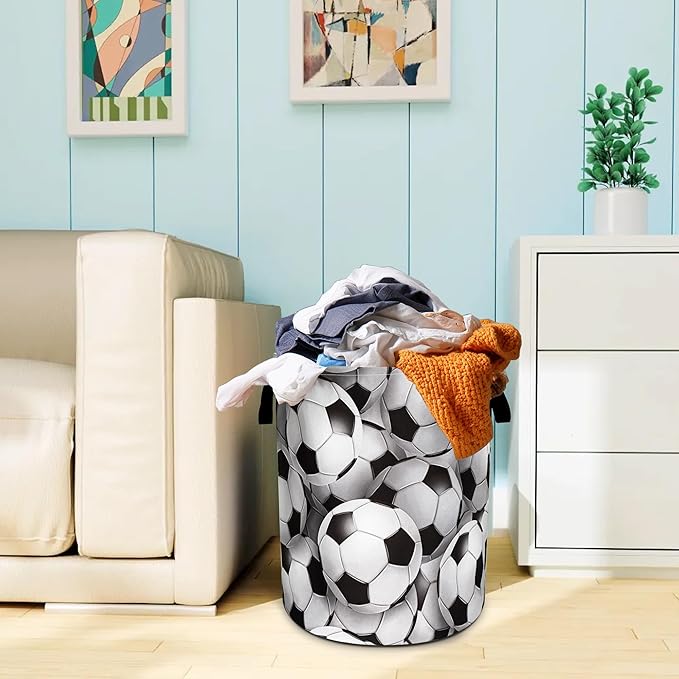 Soccer Ball Laundry Basket Oxford Cloth Funny Ball Laundry Hamper With Handle Foldable Portable Clothes Storage Basket 18.9 X 16.5 In Storage Bag For Laundry Room/Bathroom/Bedroom/Dormitories
