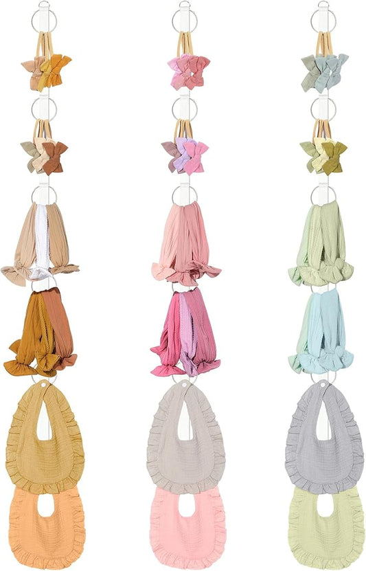 POVETIRE 3PCS Baby Headband Holder Hairbands Organizer, Hanging Bow Organizer for Girls, Hair Accessories Organizer Display Wall for Newborn Infant Toddler Kids Nursery Room Decor