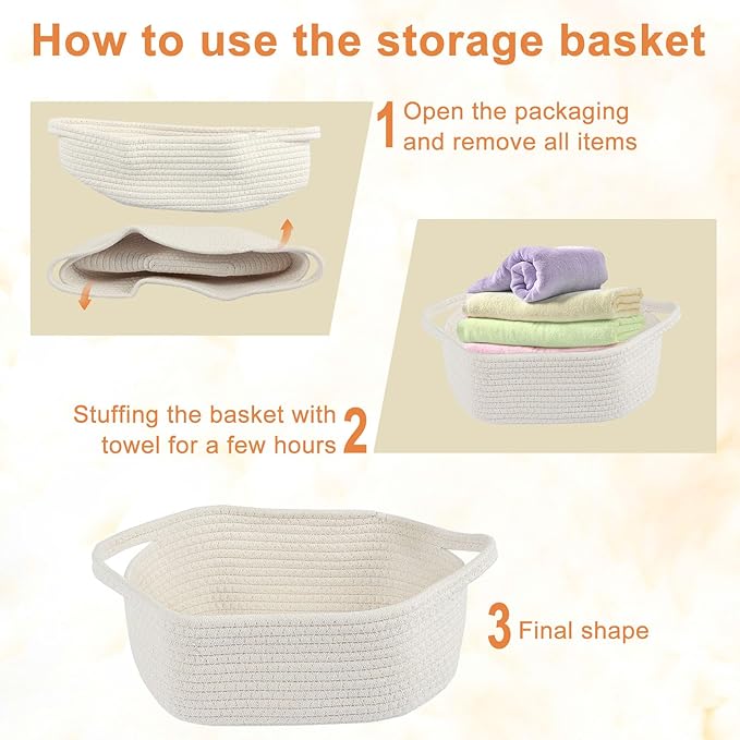 Portable Rope Baskets Small Woven Basket with Bags Baby Toy Basket with Handles Soft Woven Basket for Storage ZHAZHAMO(white)