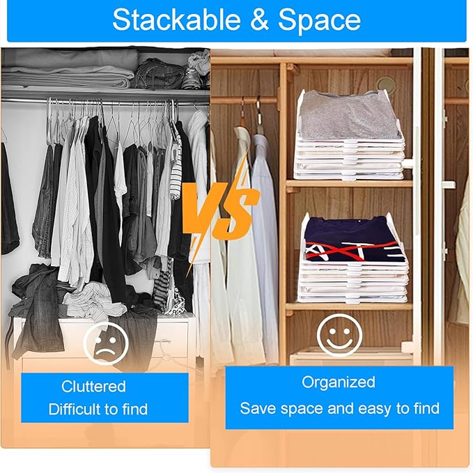 10 PCS T Shirt Organizer for Clothes Storage, Stackable Closet Organizer with Easy Access, Shirt Folder Board, Sturdy and Durable, Clothes Folder