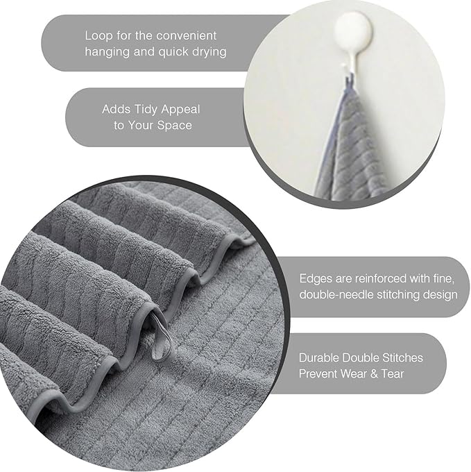 Hailea 18 Piece Family Bath Towel Set Include 6 Bath Towels,6 Hand Towels and 6 Washcloths Soft Bathroom Towel with Hanging Loops,Highly Absorbent Quick Dry Towels Set for Bathroom,Hotel and Spa-Grey