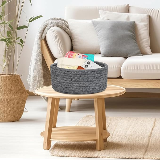 ABenkle 2 Pack Small Baskets, Cotton Rope Woven Basket, Cute Mini Tiny Storage Baskets, Decorative Boho Basket for Nursery Living Room Bedroom Shelf, Empty Gift Basket