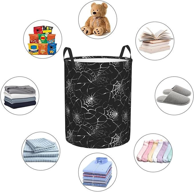 Black Laundry Basket Spider Web Decor,Waterproof Laundry Hamper Home Decor Collapsible Laundry Baskets With Handles,Toy/Clothes Storage Basket For Bedroom Bathroom Decor