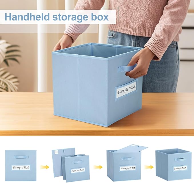 artsdi Fabric storage cubes (8 Pack) 13 Inch Cube Storage Bin, cube organizer bins with 8 Labels Window Cards & a Pen,Foldable cube organizer bins and Storage Box,Pastel Blue