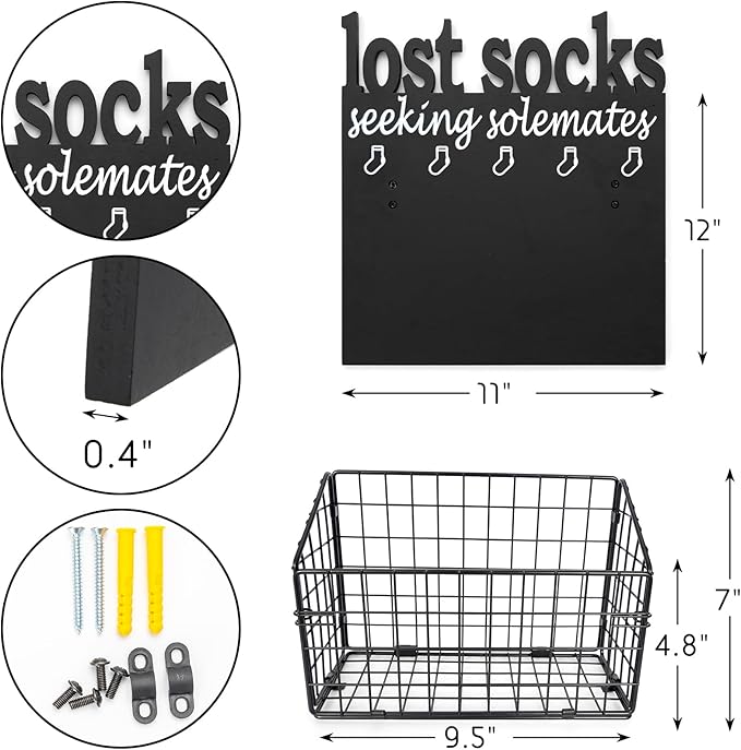 Lost Socks Basket for Laundry Room, Rustic Farmhouse Cutout Letters Organization, Home Wooden Decor And Accessories, Seeking Solemates Sign